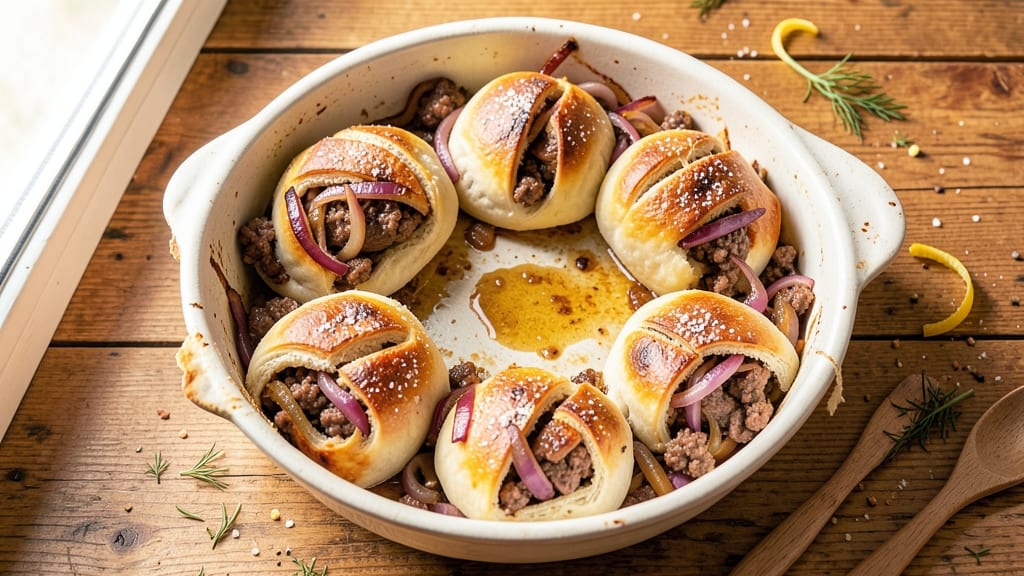 Beef and Onion Piroshki Recipe: Flaky Dough Wrapped Around Savory Filling