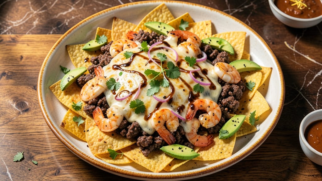 Beef and Shrimp Nachos Recipe: Crispy Tortilla Bites Loaded With Spiced Cheese Rivers