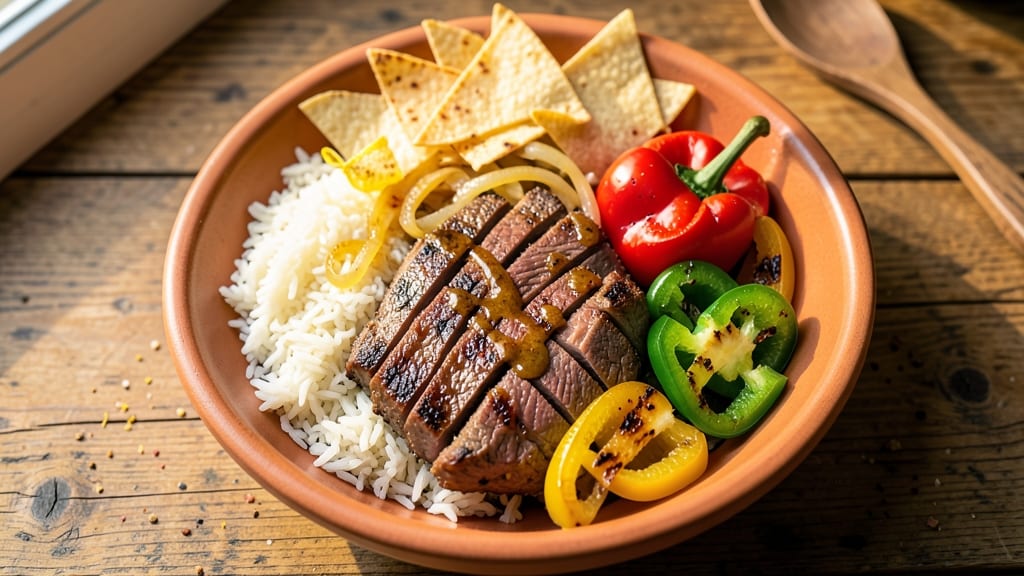 Beef and Pepper Bowl Recipe: Smoky Wok-Seared Beef with Crispy Tortilla Crowns