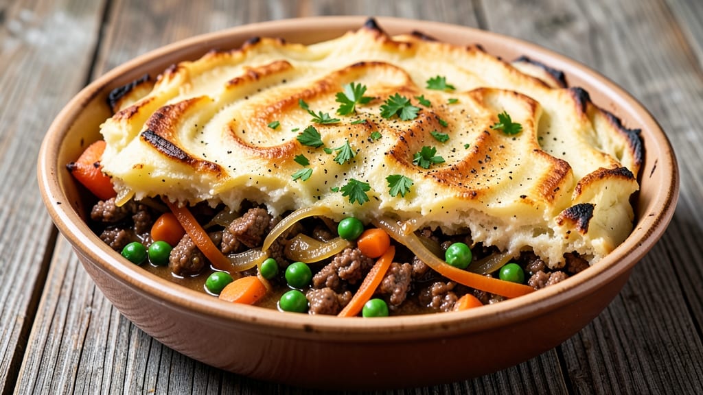 Beef and Potato Shepherd's Pie Recipe: Crispy Top, Savory Meat and Veggie Layers