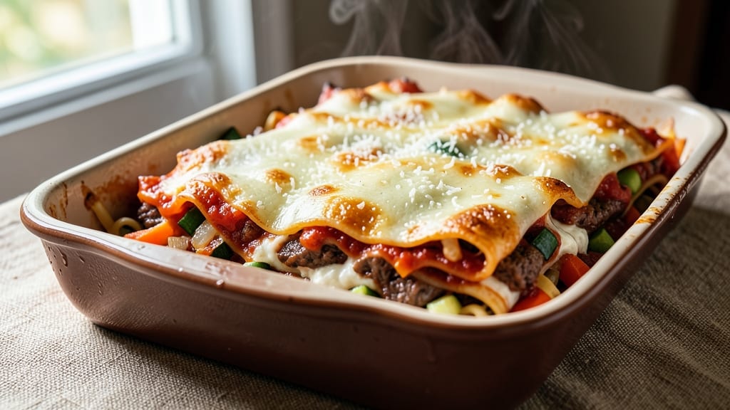 Beef and Veggie Lasagna Recipe: Layered Heartiness With Crispy Top Edge