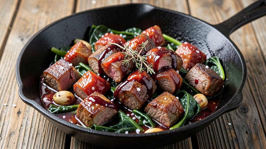 Beef and Greens Recipe: Smoky Tomato-Braised Beef with Wilted Greens