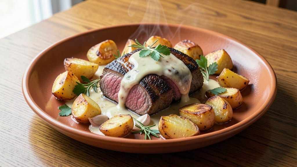 Beef A Casa Portuguese Recipe: Creamy Garlic Wine Stew With Crispy Potatoes