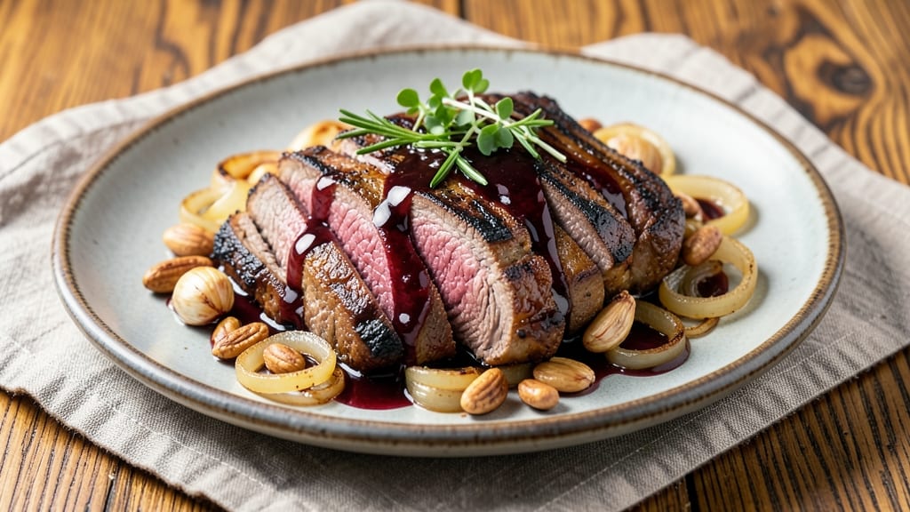 Beef and Balsamic Vinegar Recipe: Deep-Red Wine Reduction With Caramelized Onions