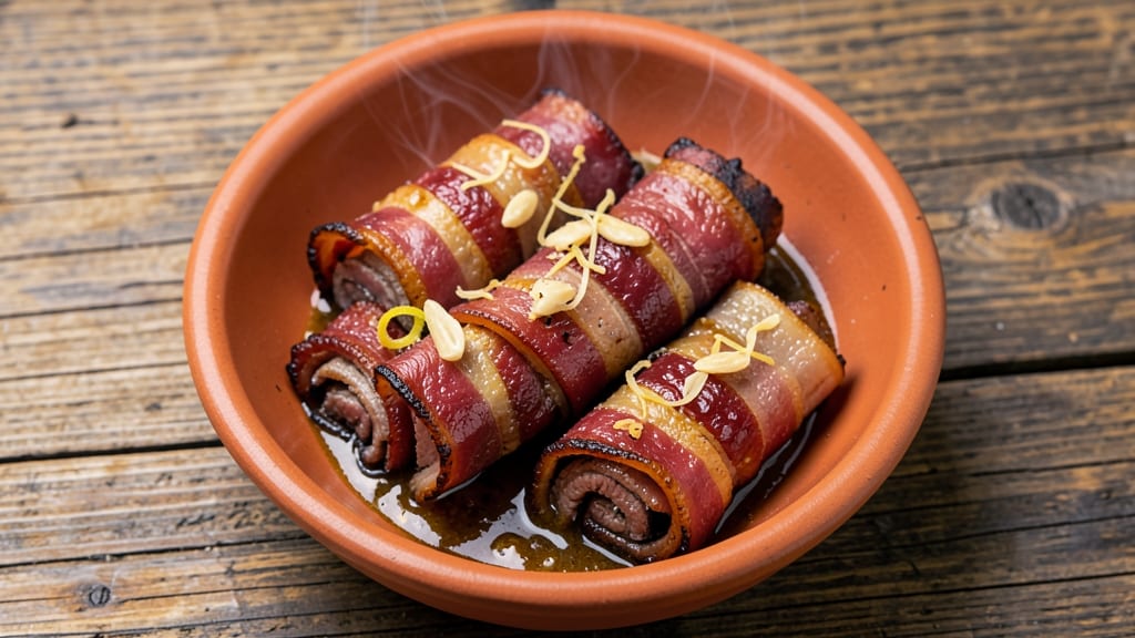 Beef and Bacon Roll-Ups Recipe: Crispy Tortilla Wraps With Smoky Meat Filling