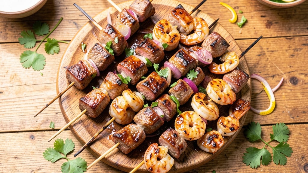 Beef and Shrimp Kabobs Recipe: Charred Beef and Sweet Shrimp Skewers