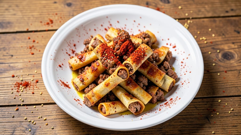 Beef and Pork Snack Sticks Recipe: Crispy Tortilla Wraps with Spiced Meat Bites