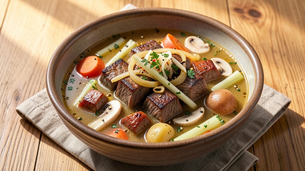 5 Star Vegetable Beef Soup Recipe: Deep Umami Broth With Silky Mushrooms