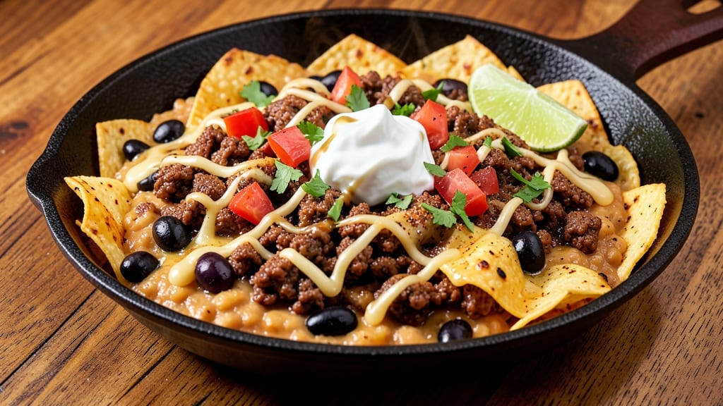 Beef and Bean Nachos Recipe: Crispy Tortilla Stacks Loaded With Melty Cheese Rivers