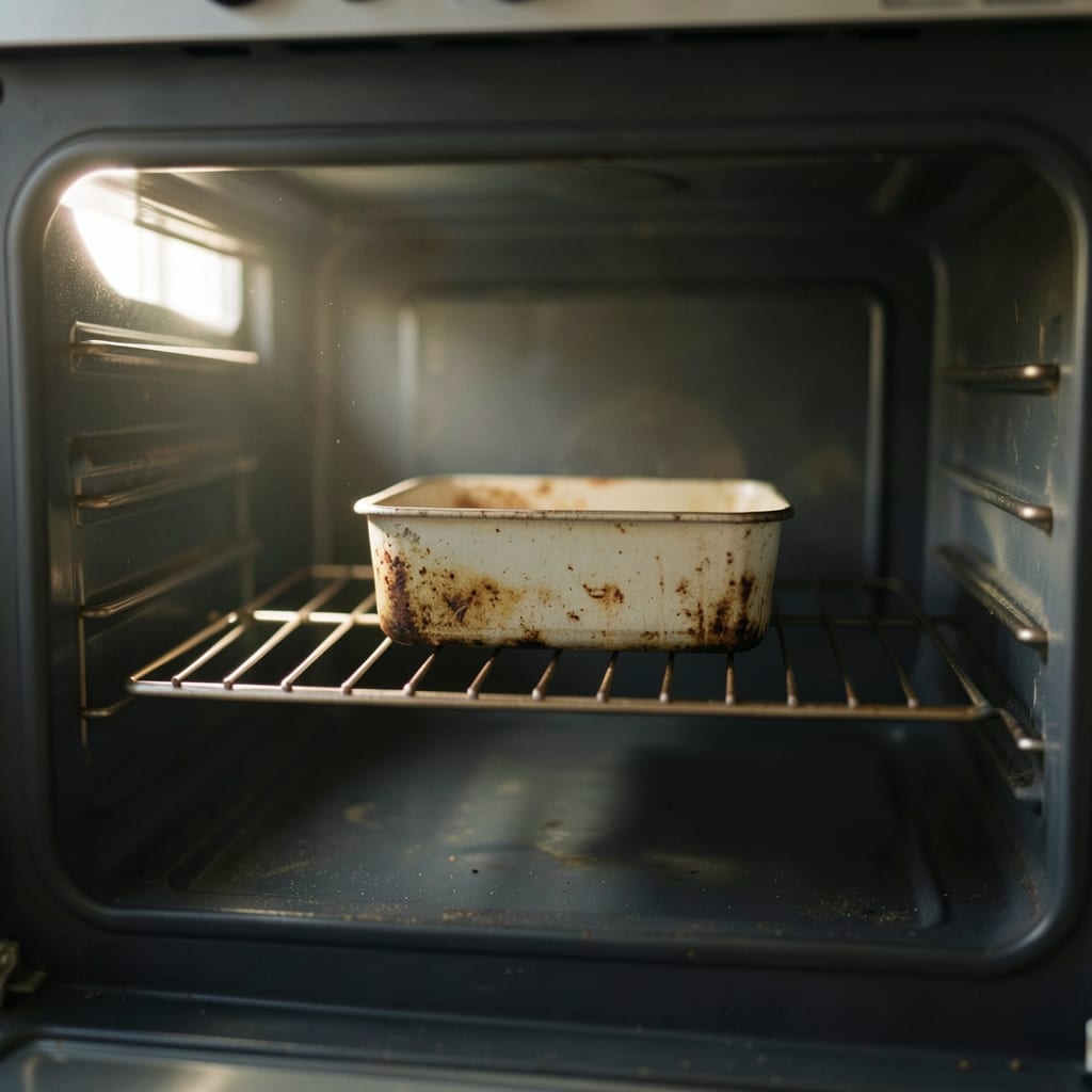 An ordinary home oven with one tin in it