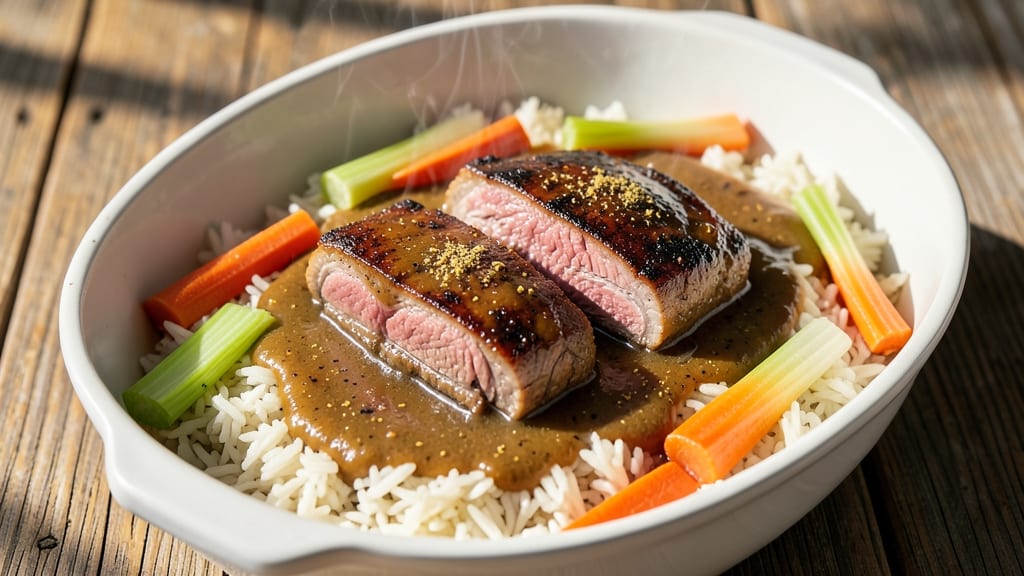 Beef and Gravy Over Rice Recipe: Savory Pan Sauce Transforms Leftovers